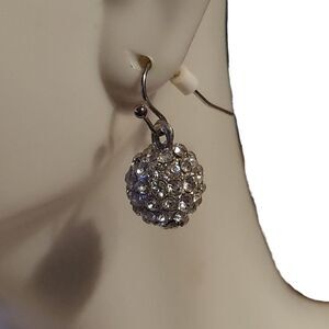 Rhinestones Clear Dangle Disco ball Earrings Hooks 1"